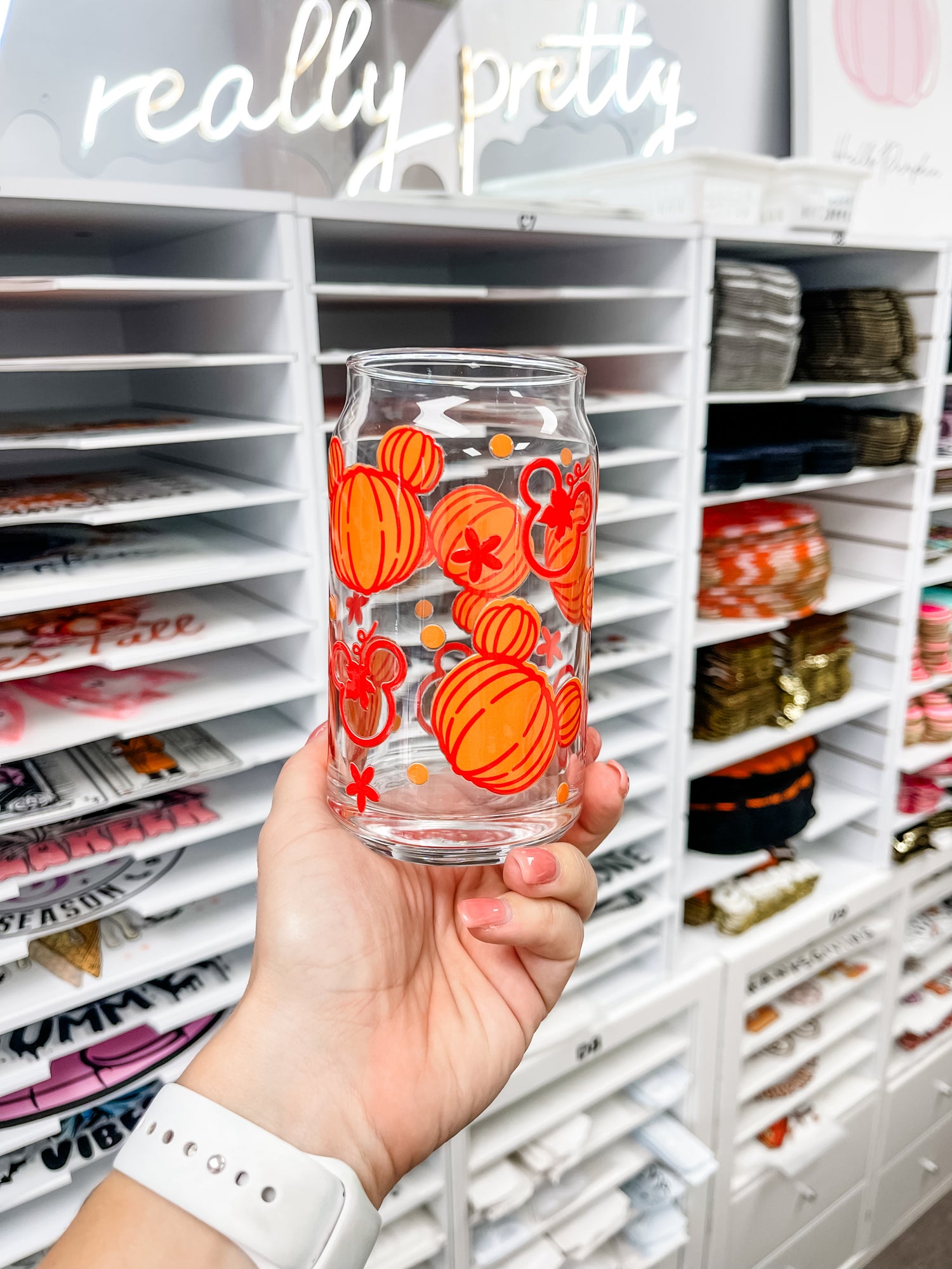 Orange Pumpkin Heads Iced Coffee Glass