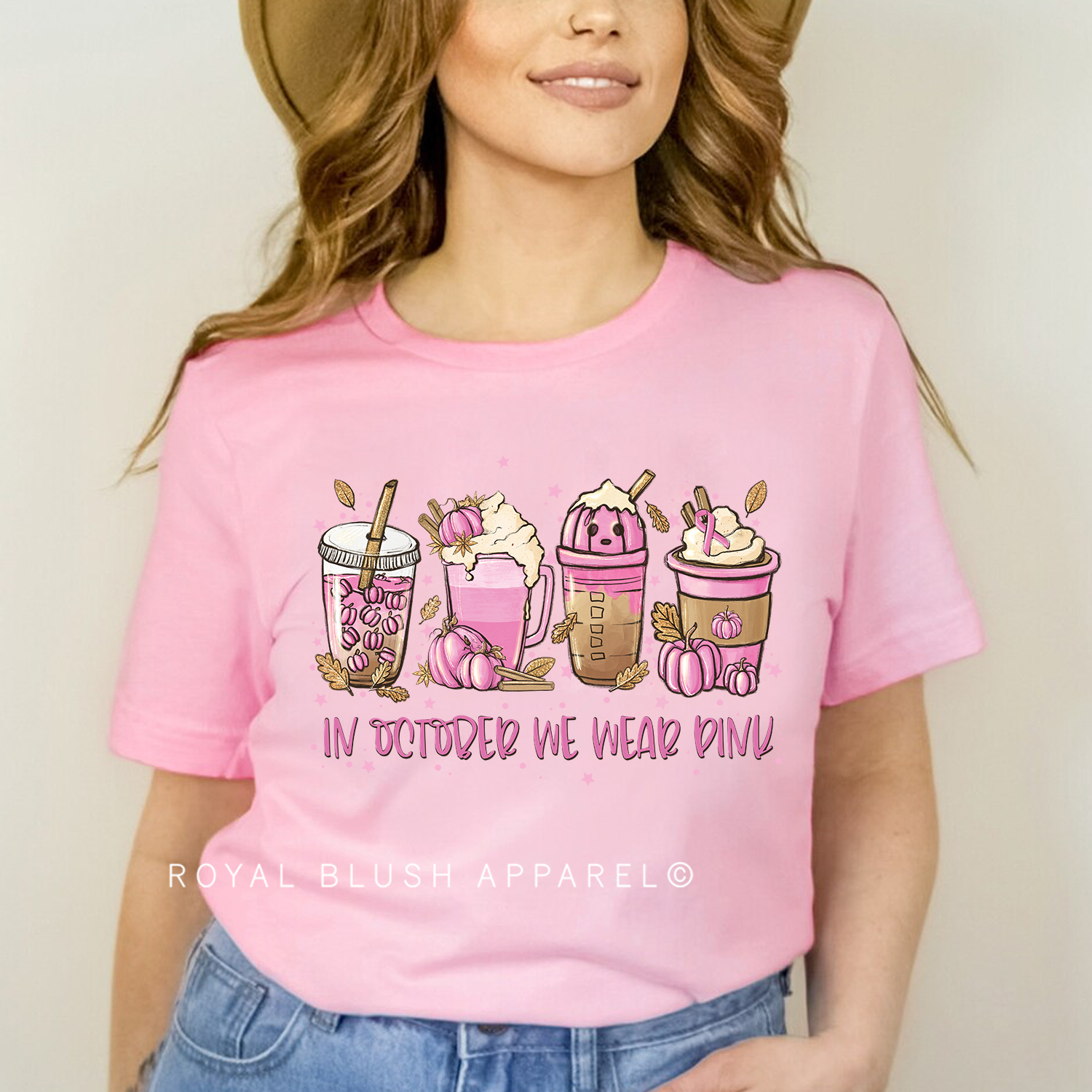 Coffee In October We Wear Pink Relaxed Unisex T-shirt