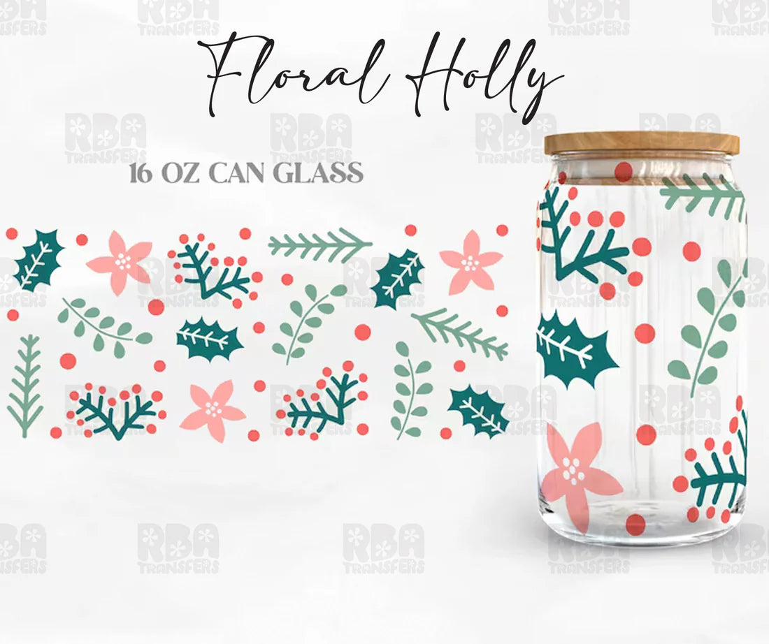 Floral Holly Iced Coffee Glass