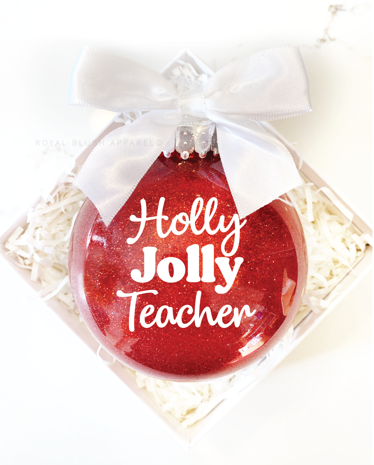 Holly Jolly Teacher Glitter Ornament