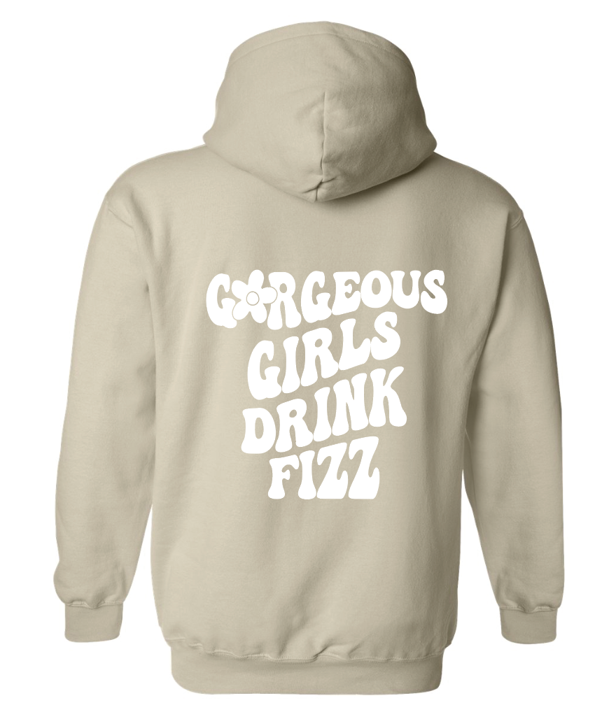 Gorgeous Girls Drink Fizz - LARGE SAND HOODIE DEFECTIVE