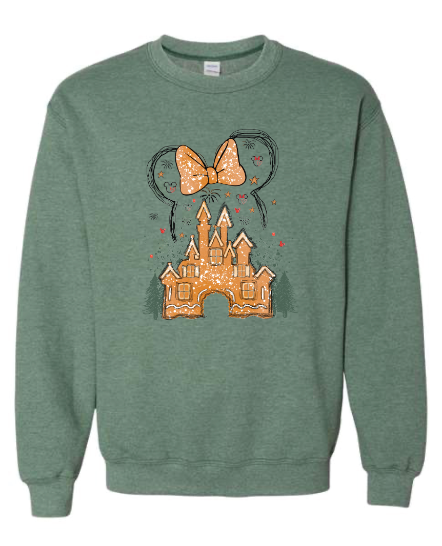 Magical Gingerbread House - MEDIUM HEATHER SPORT DARK GREEN UNISEX CREW DEFECTIVE