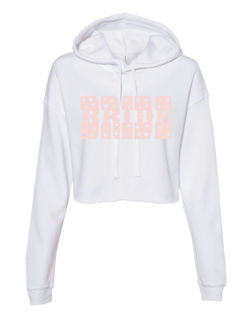 BRIDE Stars- LARGE WHITE LADIES CROP HOODIE