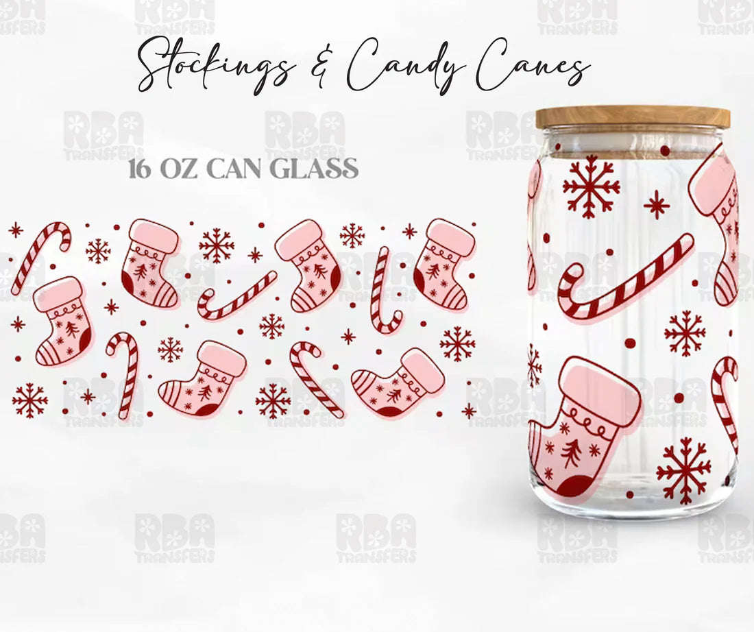 Stockings &amp; Candy Canes Iced Coffee Glass