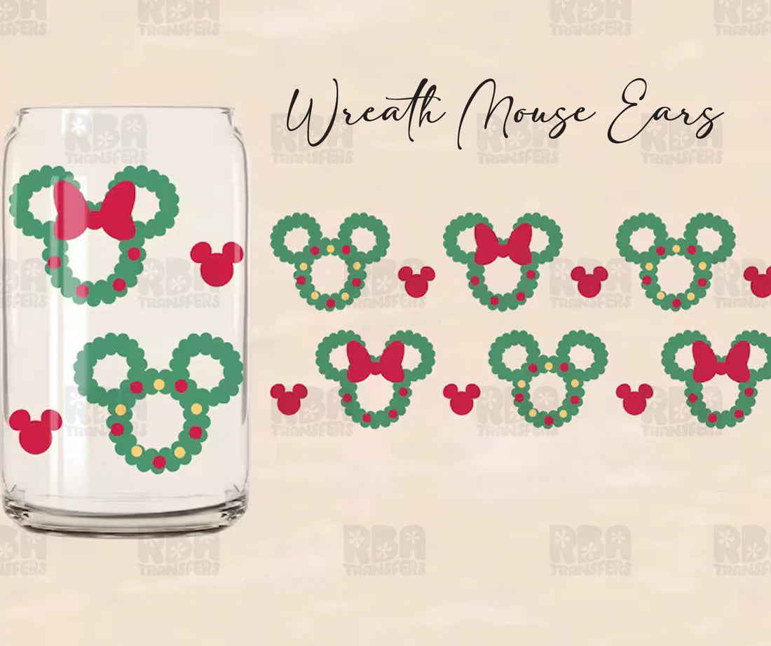 Wreath Mouse Ears Iced Coffee Glass