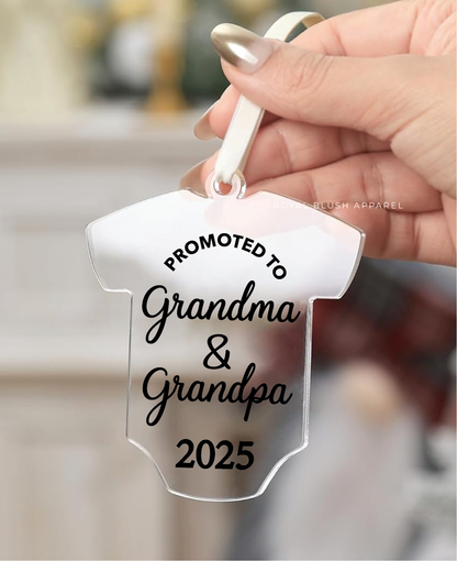 Promoted To Grandma &amp; Grandpa 2024/2025 Acrylic Baby Onesie Ornament