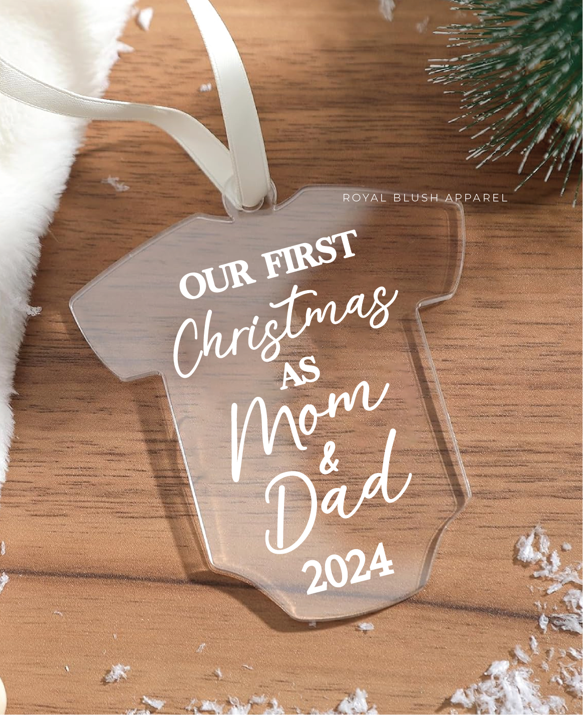 Our First Christmas As Mom &amp; Dad 2024 Acrylic Baby Onesie Ornament