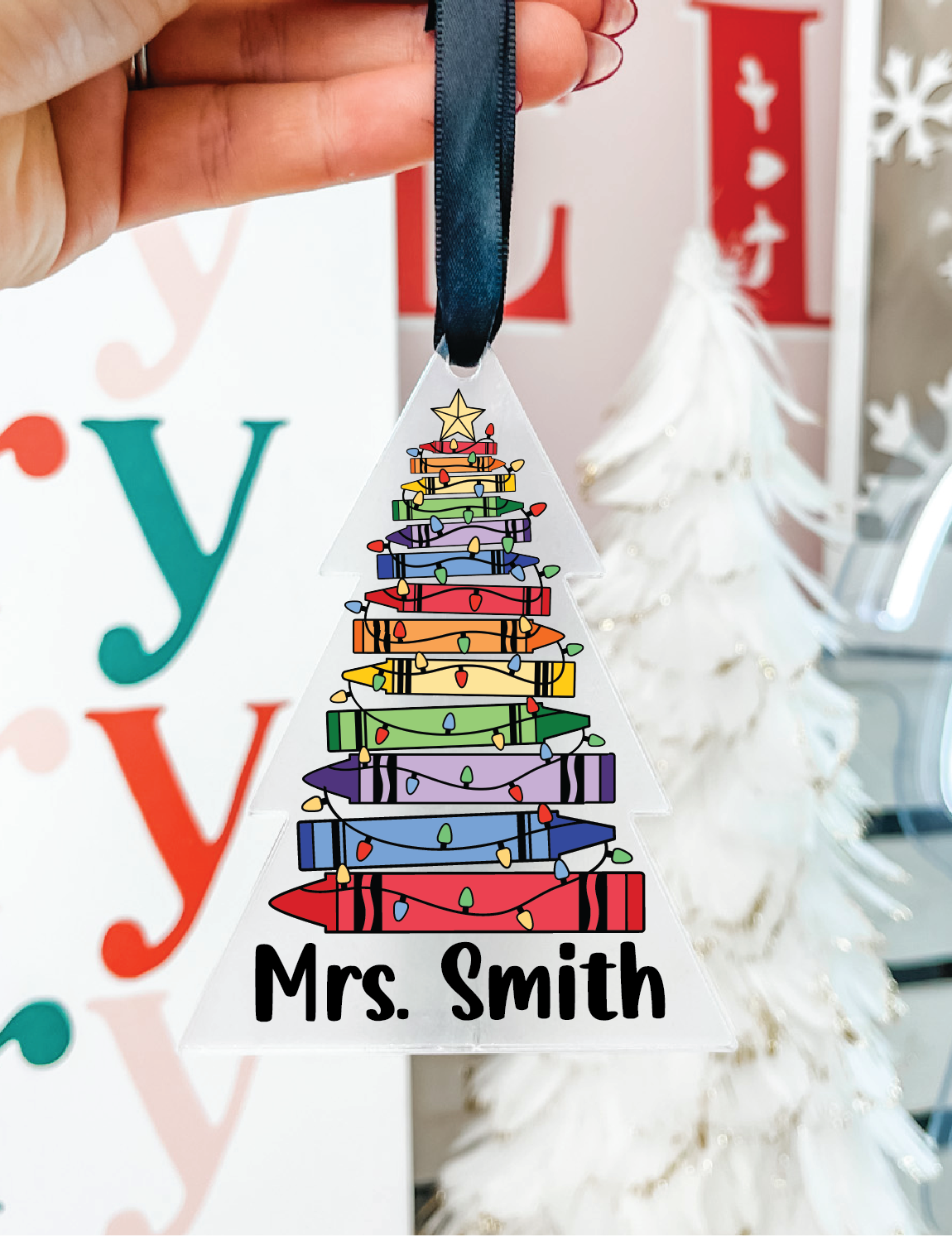 Custom Crayon Teacher Acrylic Tree Ornament