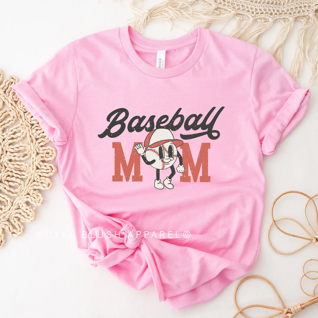 Baseball Mom Relaxed Unisex T-shirt - SMALL BUBBLE GUM