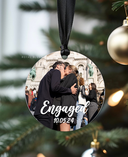 Custom Engaged Round Photo Ornament