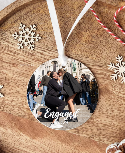 Custom Engaged Round Photo Ornament