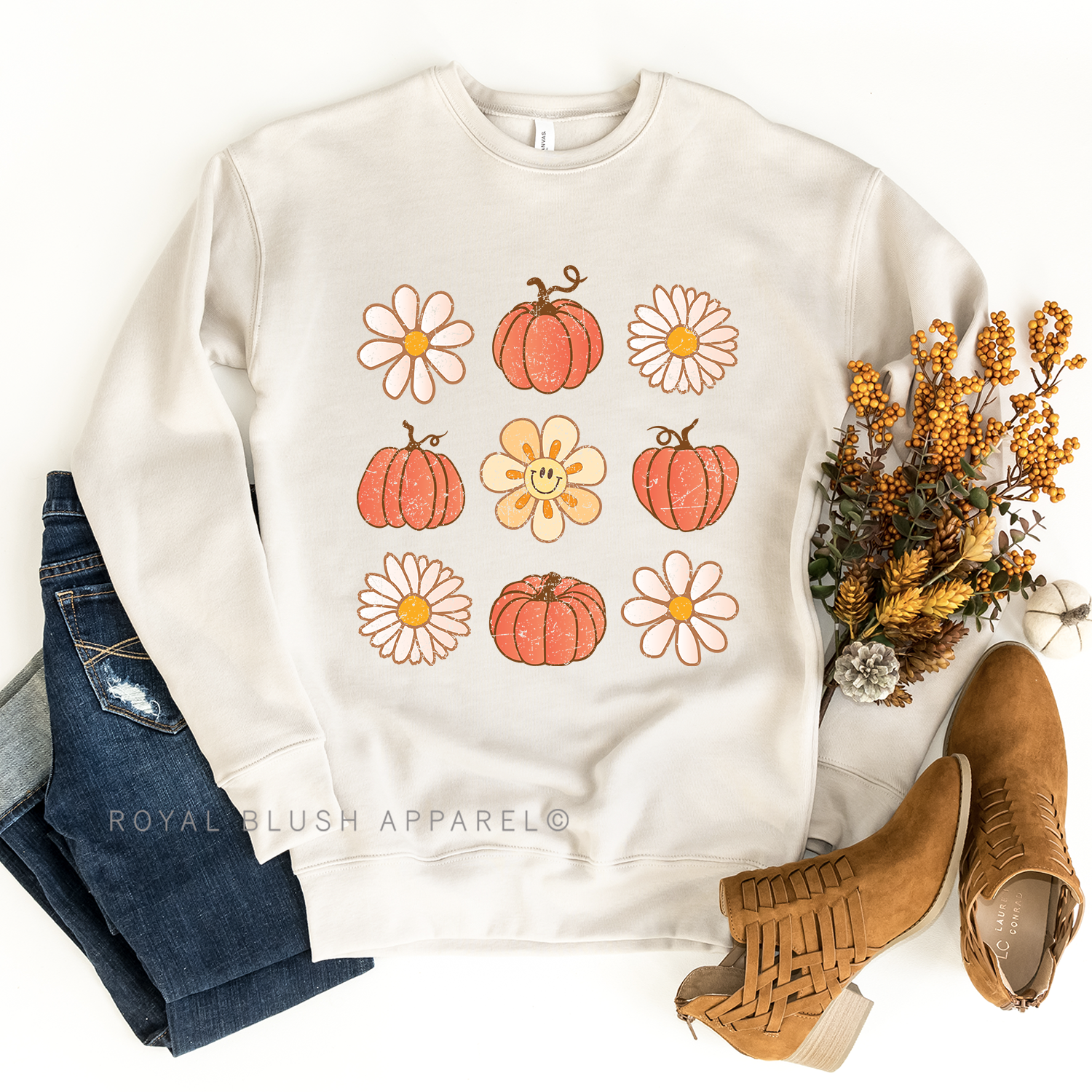 Flower Pumpkins Babe Crewneck