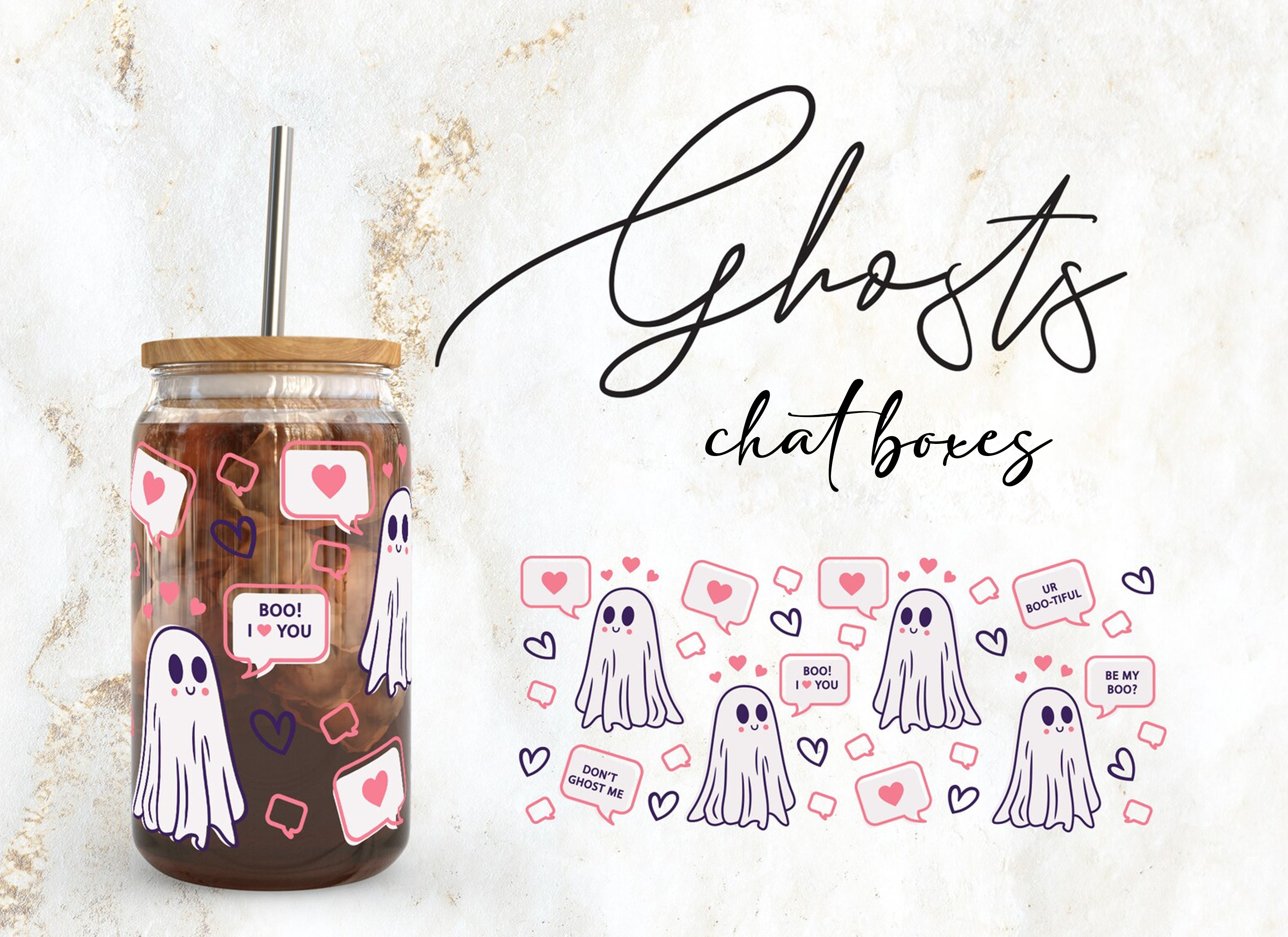 Ghosts Chat Boxes Iced Coffee Glass