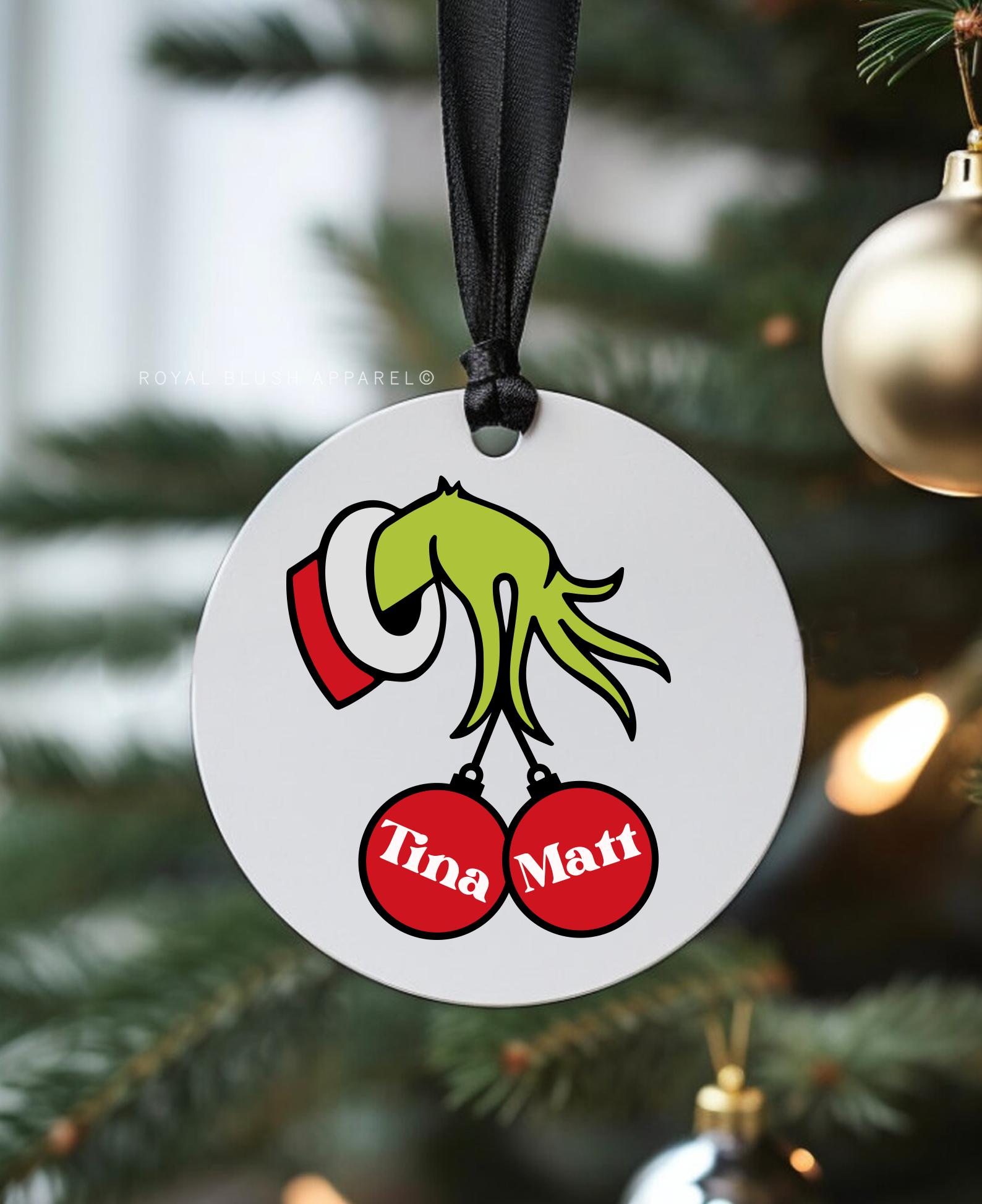 Custom Grinch Family Names Round Ornament