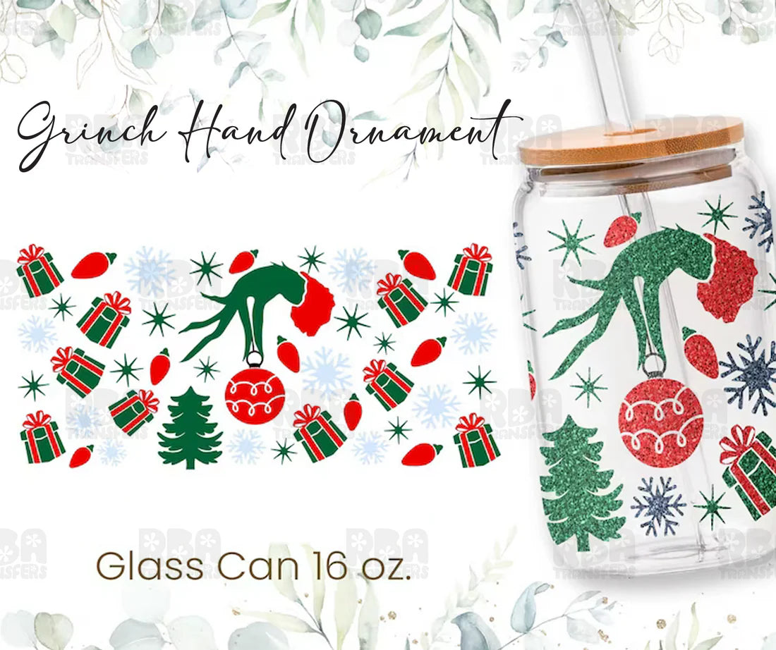 Grinch Hand Ornament Iced Coffee Glass