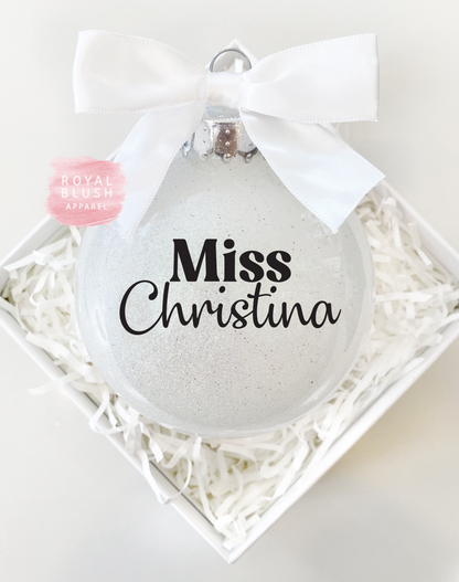 Custom Teacher Name Glitter Ornament