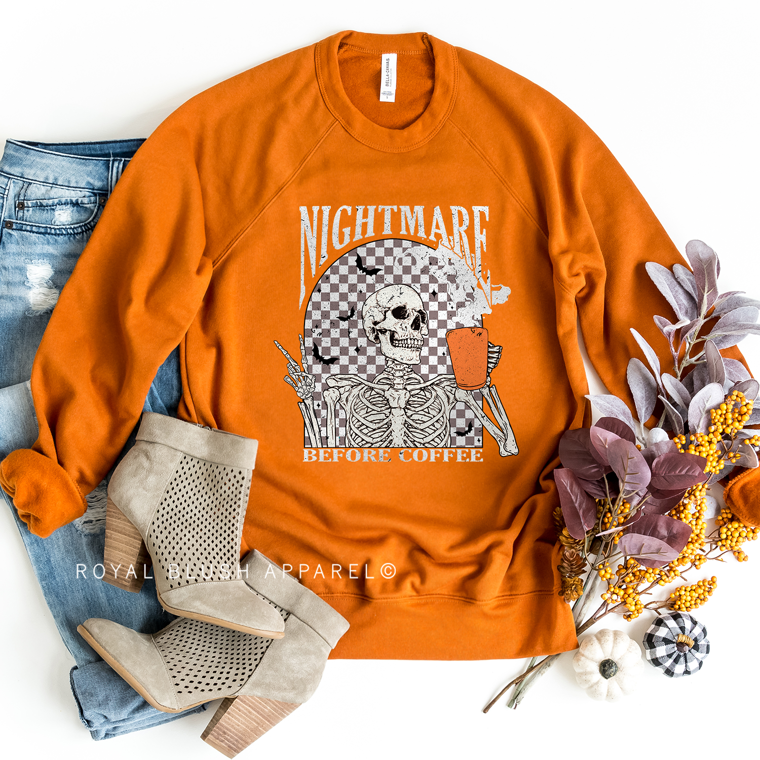 Checkered Nightmare Before Coffee Babe Crewneck