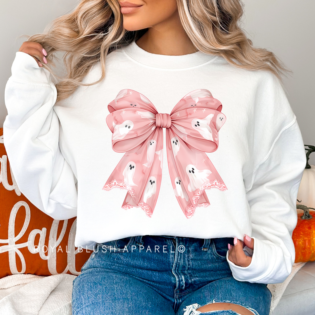 Pink Ghost Bow Sweatshirt