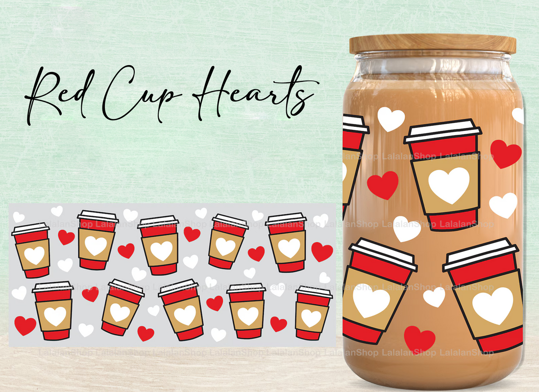 Red Cup Hearts Iced Coffee Glass