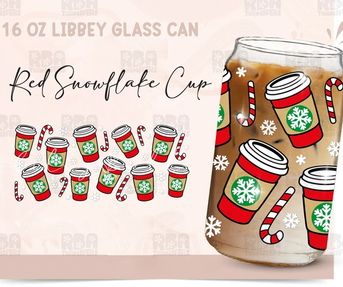 Red Snowflake Cups Iced Coffee Glass