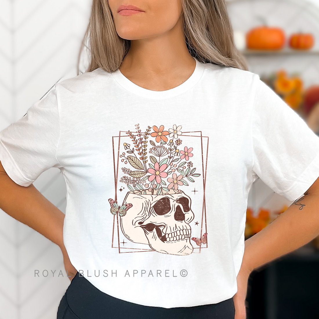 T-shirt unisexe décontracté Flower Skull