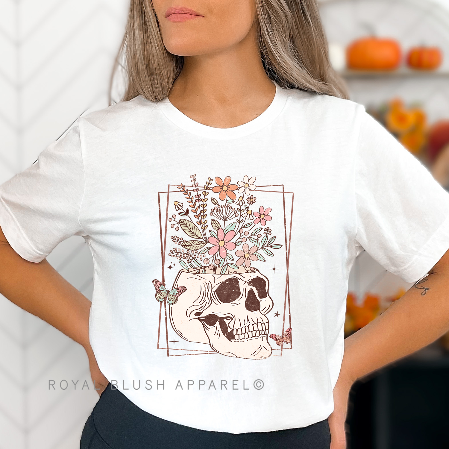 T-shirt unisexe décontracté Flower Skull