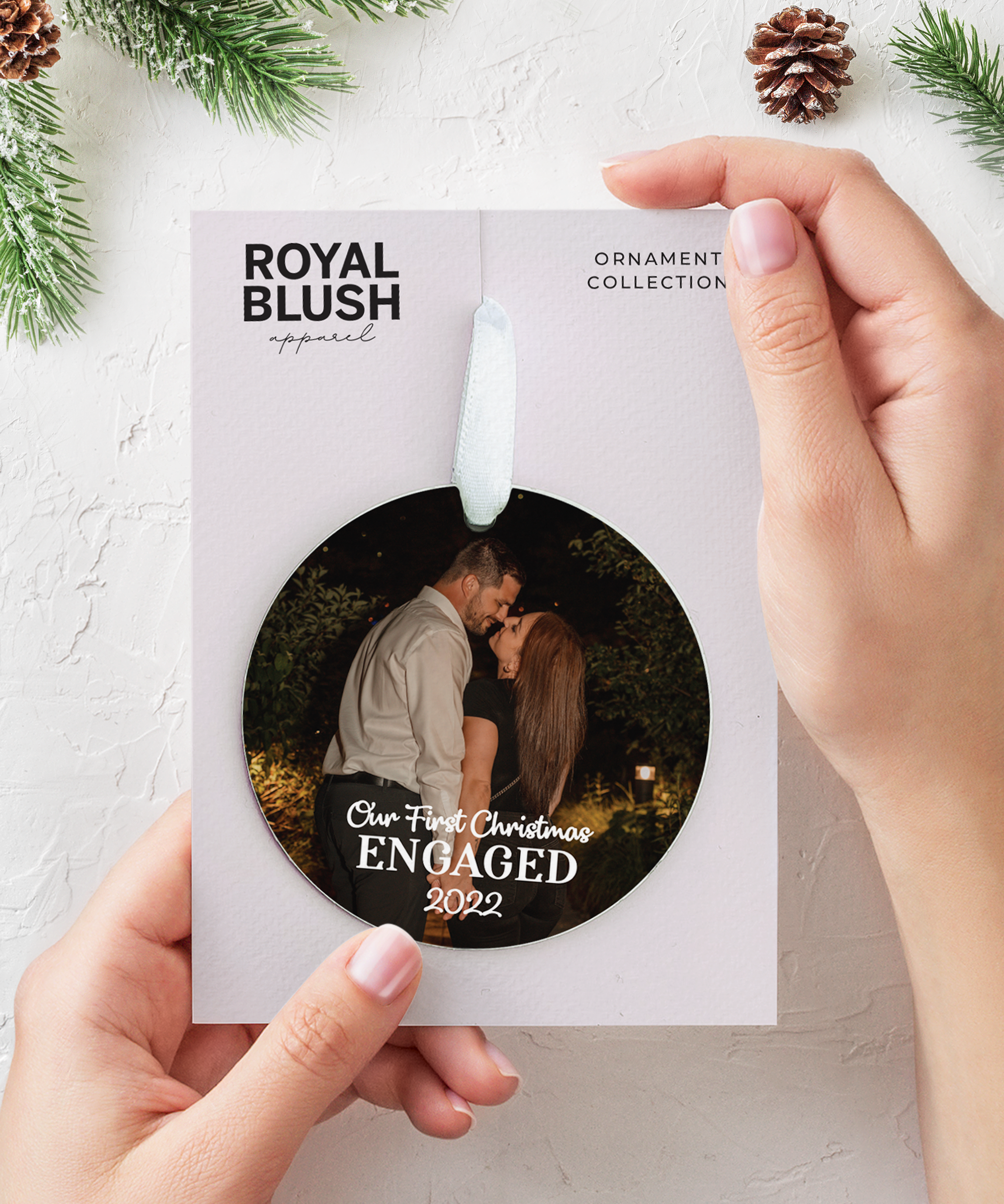 Custom Engaged Round Photo Ornament