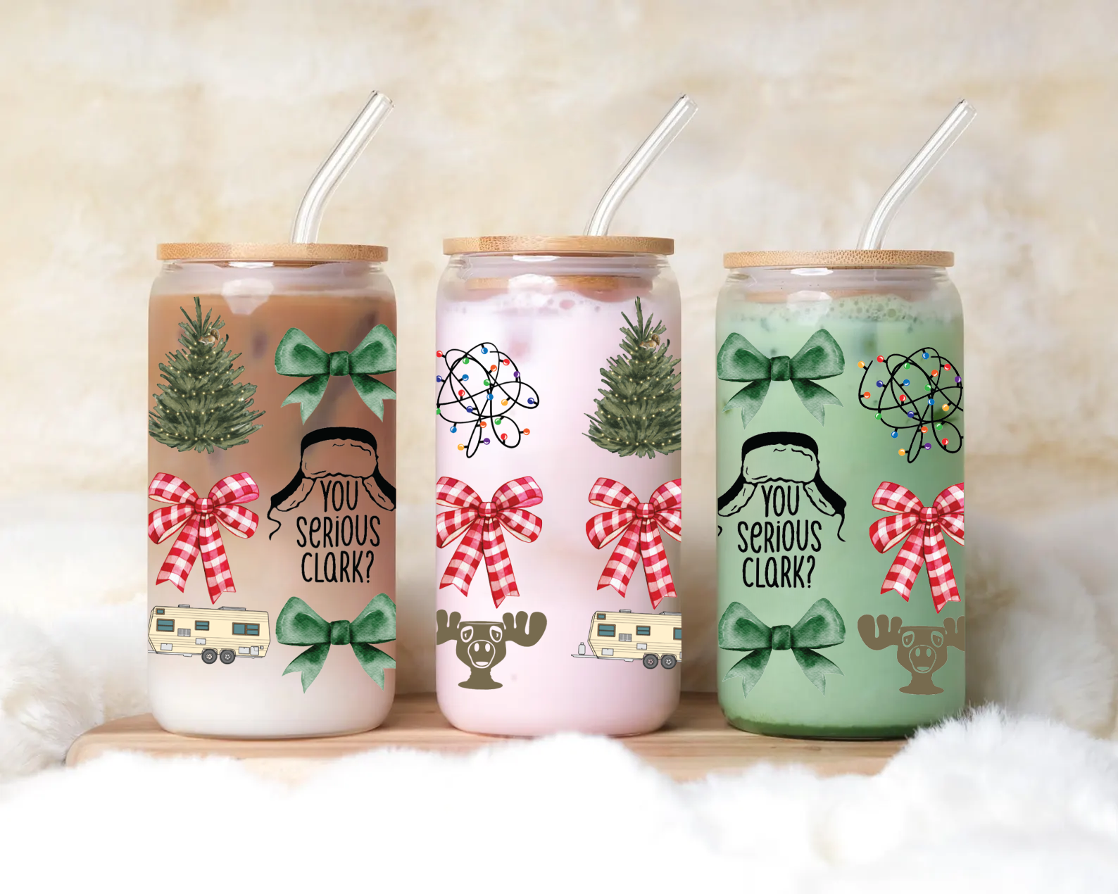 Christmas Vacation Bows Iced Coffee Glass