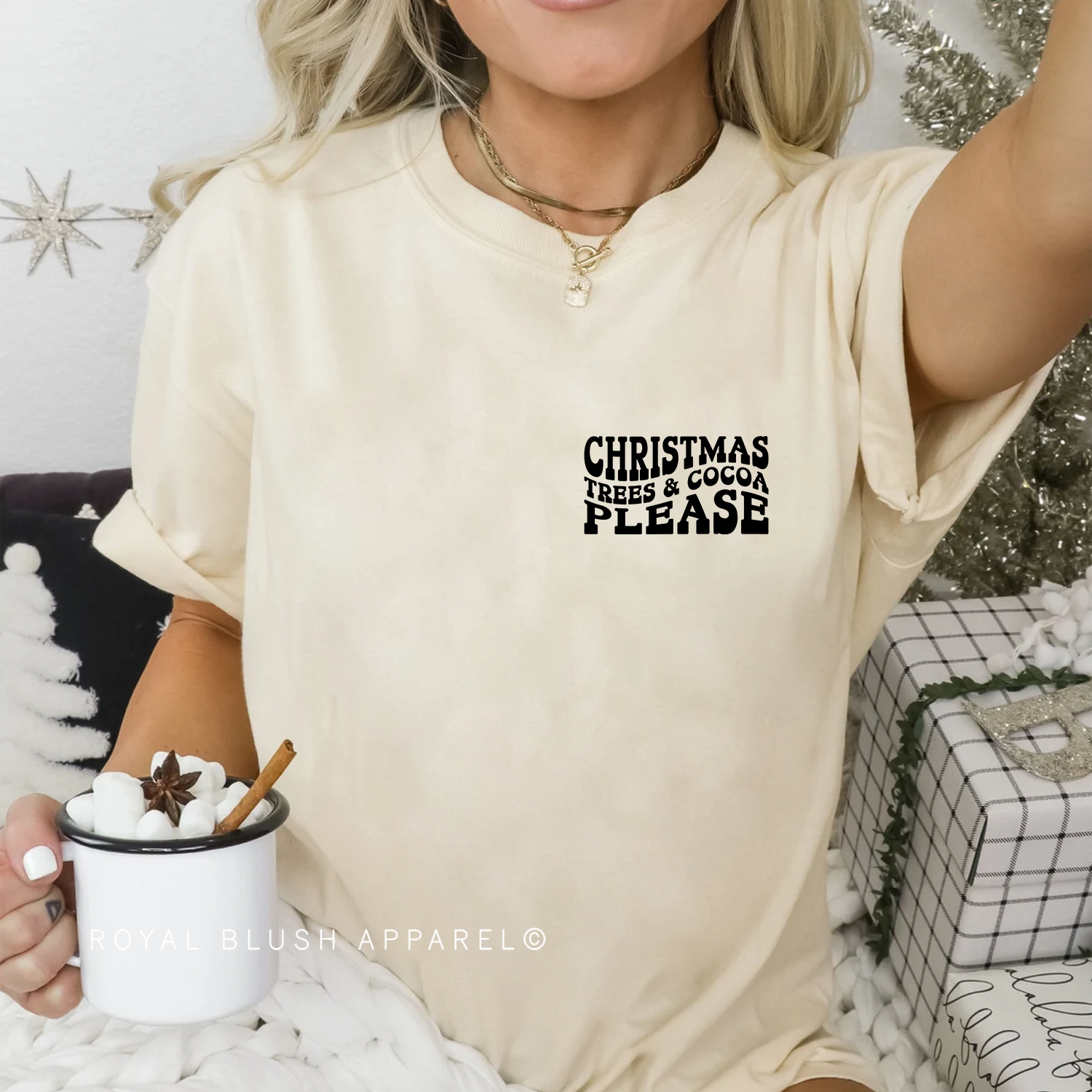 Christmas Trees &amp; Cocoa Please Relaxed Unisex T-shirt